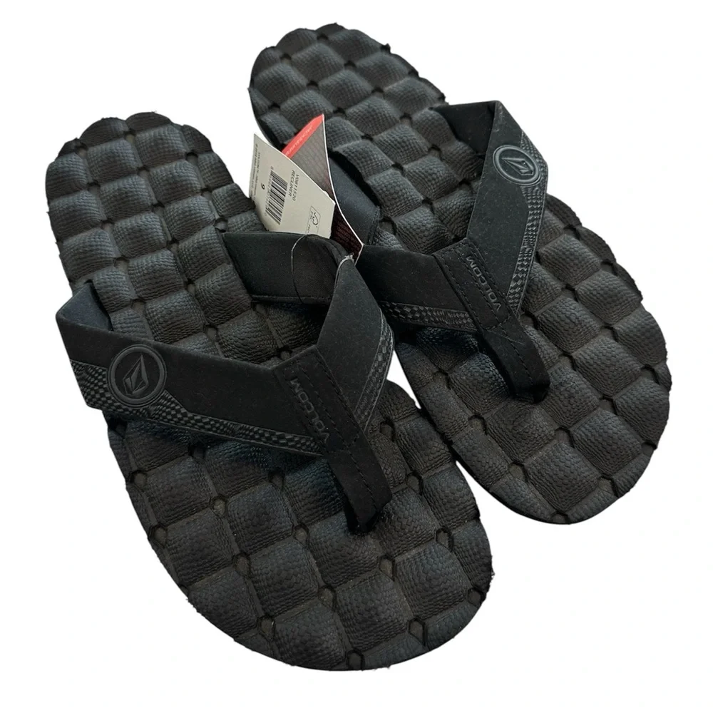 Volcom Flip Flop Sandals Recliner Black Basket Weave NWT Men’s Size 9